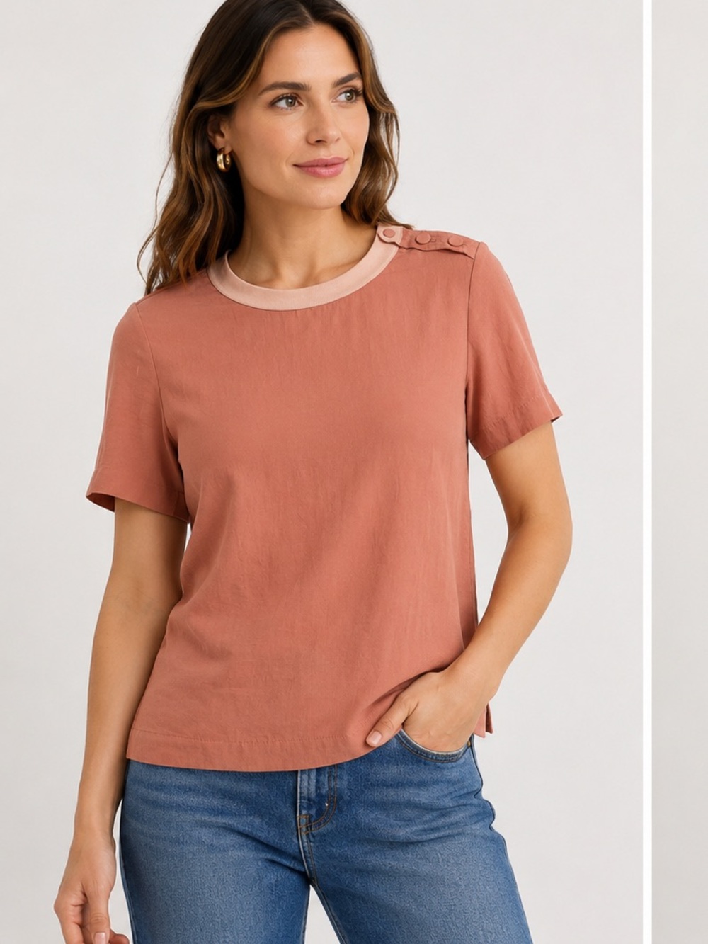 rag & bone Short Sleeve Crewneck Tee in Clay with Blush Trim